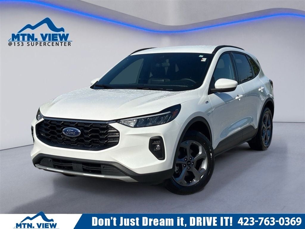 2025 Ford Escape Hybrid ST-Line Select in White Metallic — front three-quarter view